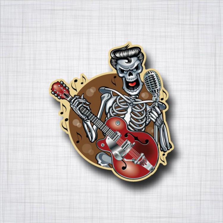 Sticker Rockabilly Skull Guitare